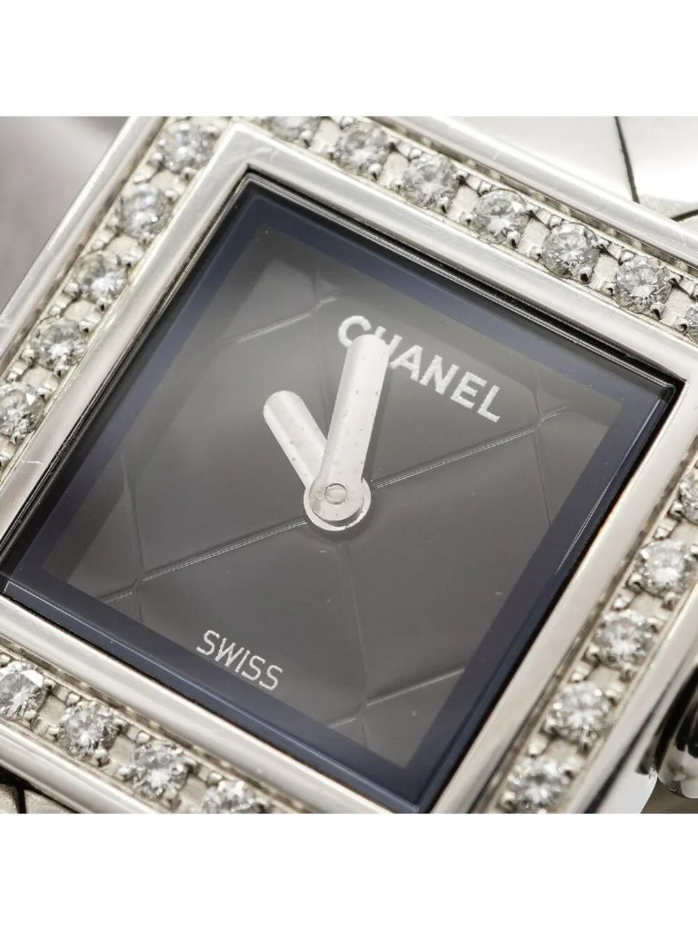 Chanel Quilted Diamond Black Dial Watch